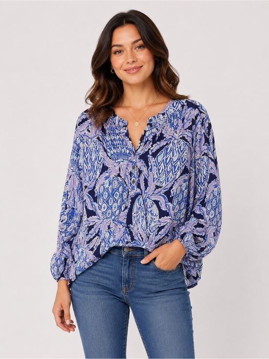 Lilly Pulitzer Tops - 🤗 Lilly Pulitzer Elsa Silk Navy and Lavender Pineapple Blouse. NWOT